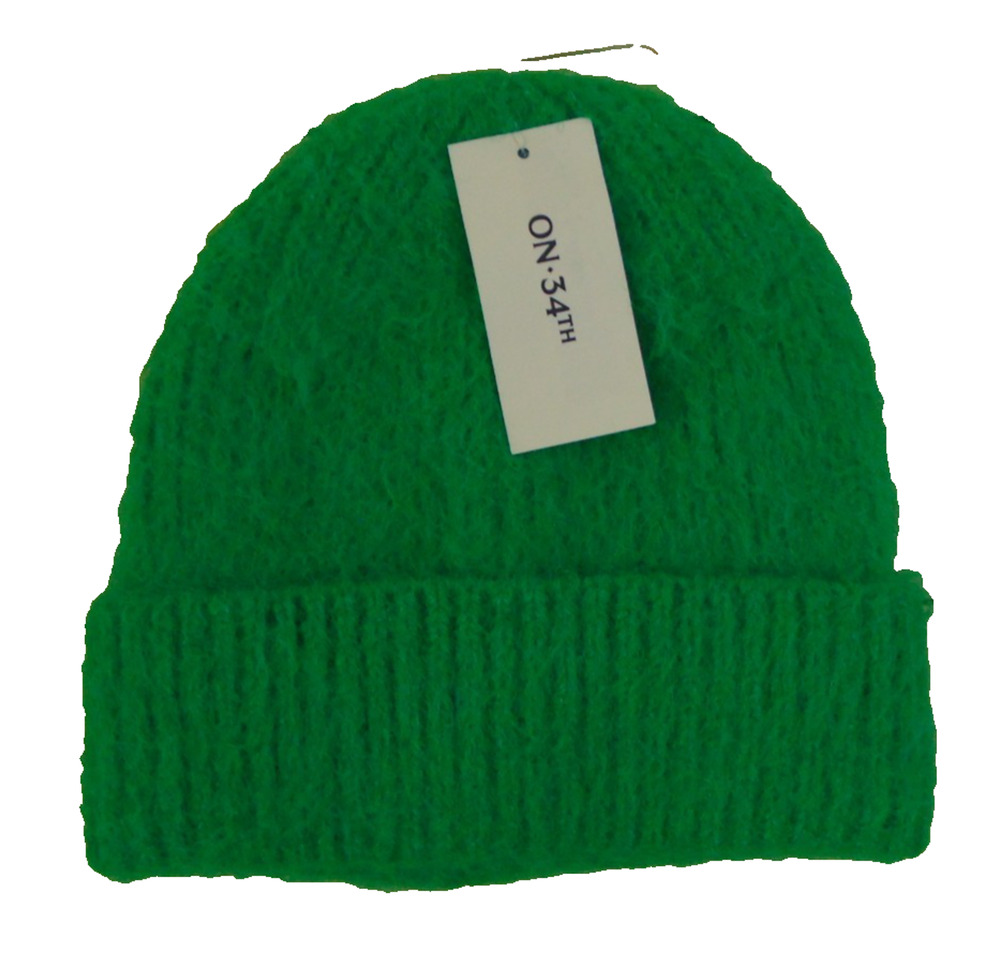 On 34th Solid Brushed Beanie Kelly Green Fuzzy Cuffed Hat One Size NWT Macys